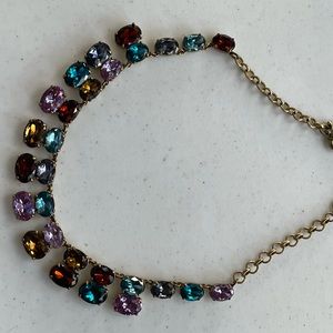 J Crew multicolor crystal statement necklace with gold chain and clasp
